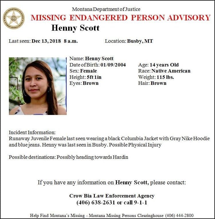 Henny Scott Missing Flyer